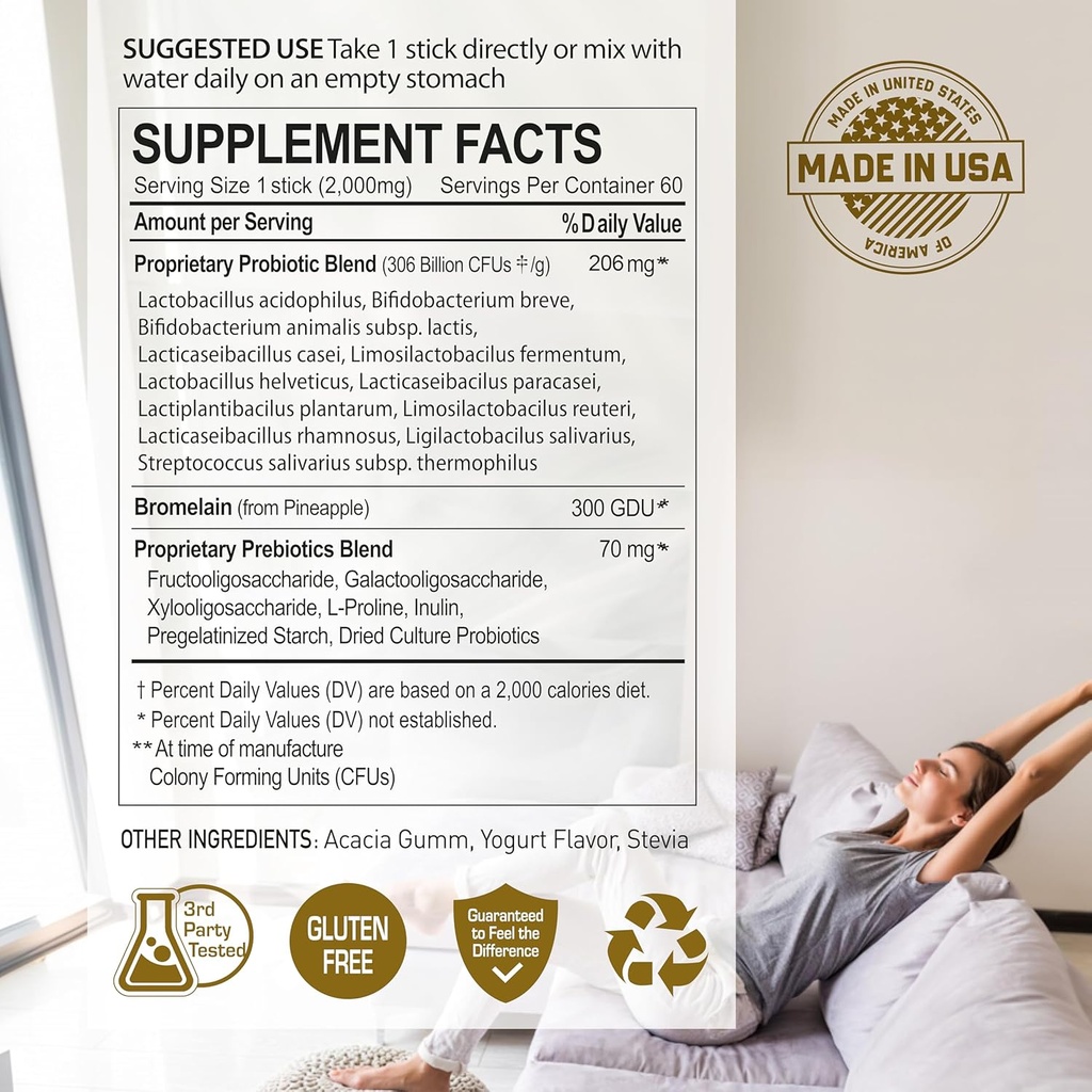 NANOWELL 12 Strains Probiotic 55 Billion CFU with Digestive Enzymes Powder - Immune Support, Gut Health, Probiotics, Prebiotics & Postbiotics - 60 Sticks, 60 Day Supply 5