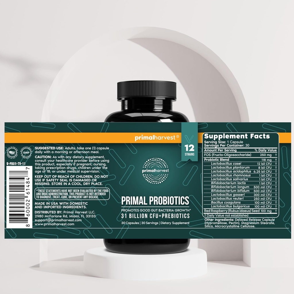 Primal Harvest Probiotics & Gut Health Supplements for Women and Men Pre and Probiotics with 31 Billion CFU and Gut Restore Digestion Pills Bundle 5