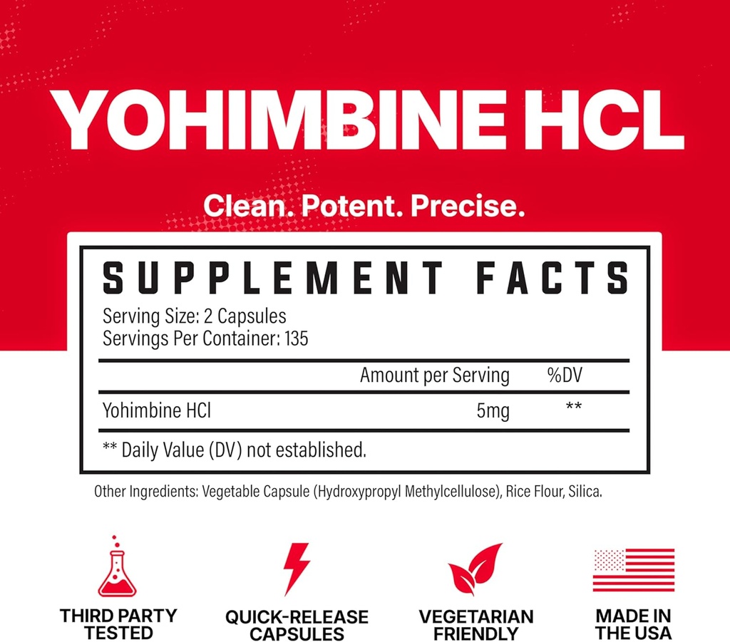 Huge Supplements Yohimbine HCl, Body Recomposition, Advanced Energy & Performance Formula, 5mg per Serving (60 Capsules) 4