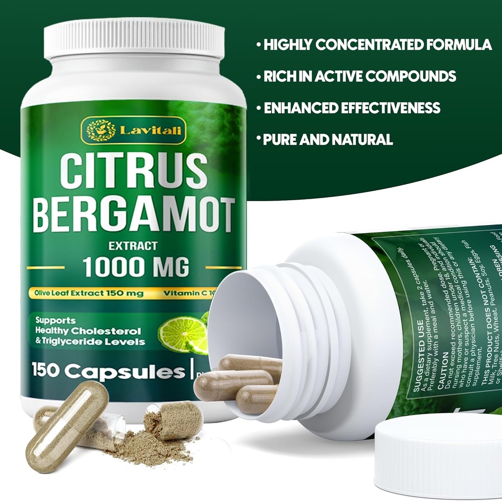 25x Concentrated Citrus Bergamot Extract Capsules, 150 Veggie Capsules, Citrus Bergamot 1000mg Capsules, Non-GMO, Gluten-Free, All Natural, Vegetarian Capsules 6