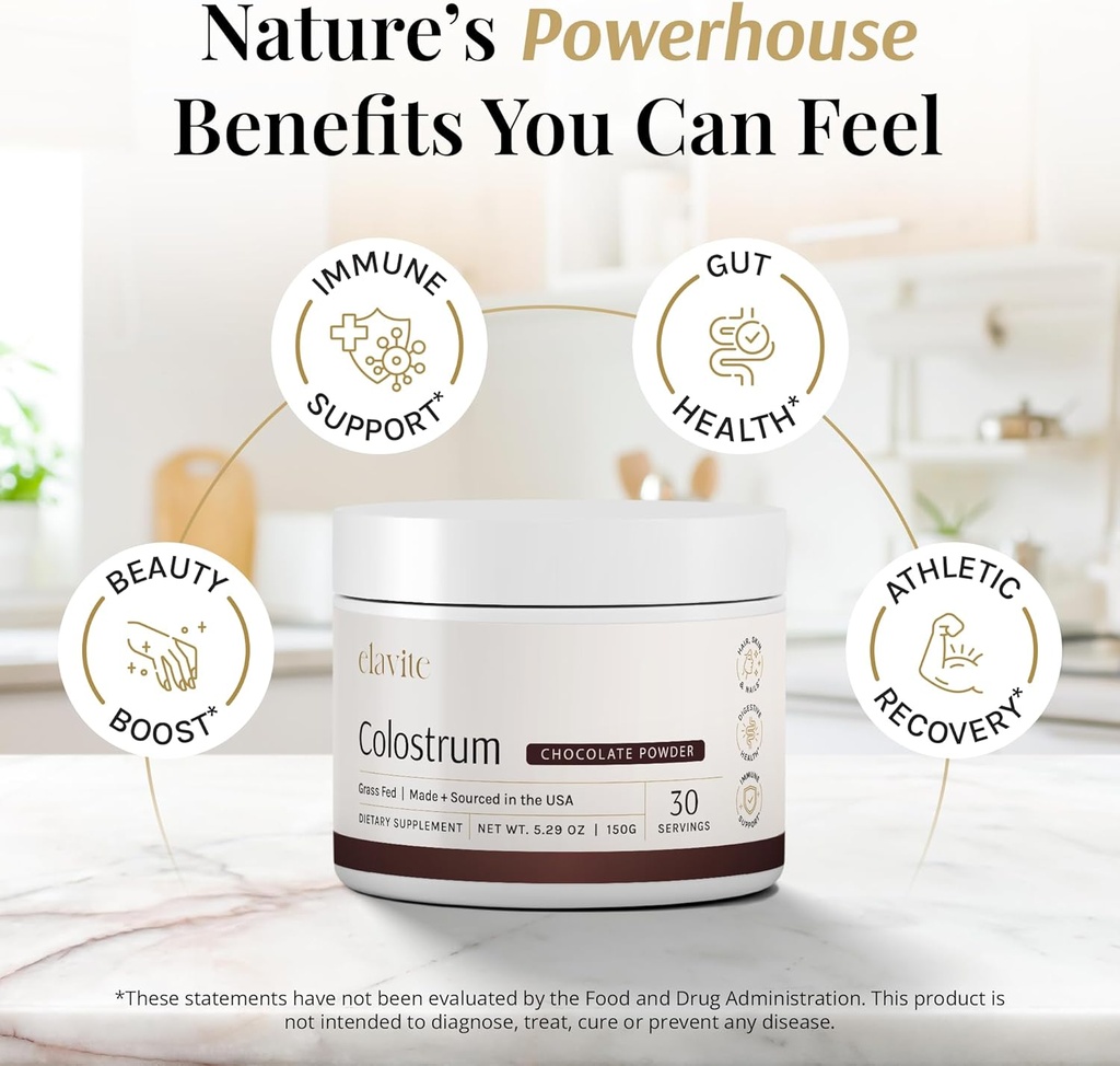 Colostrum Powder (Chocolate) Grass Fed Colostrum Supplement for Gut Health, Immune Support Healthy Hair, Skin & Nails - 30 Servings 4
