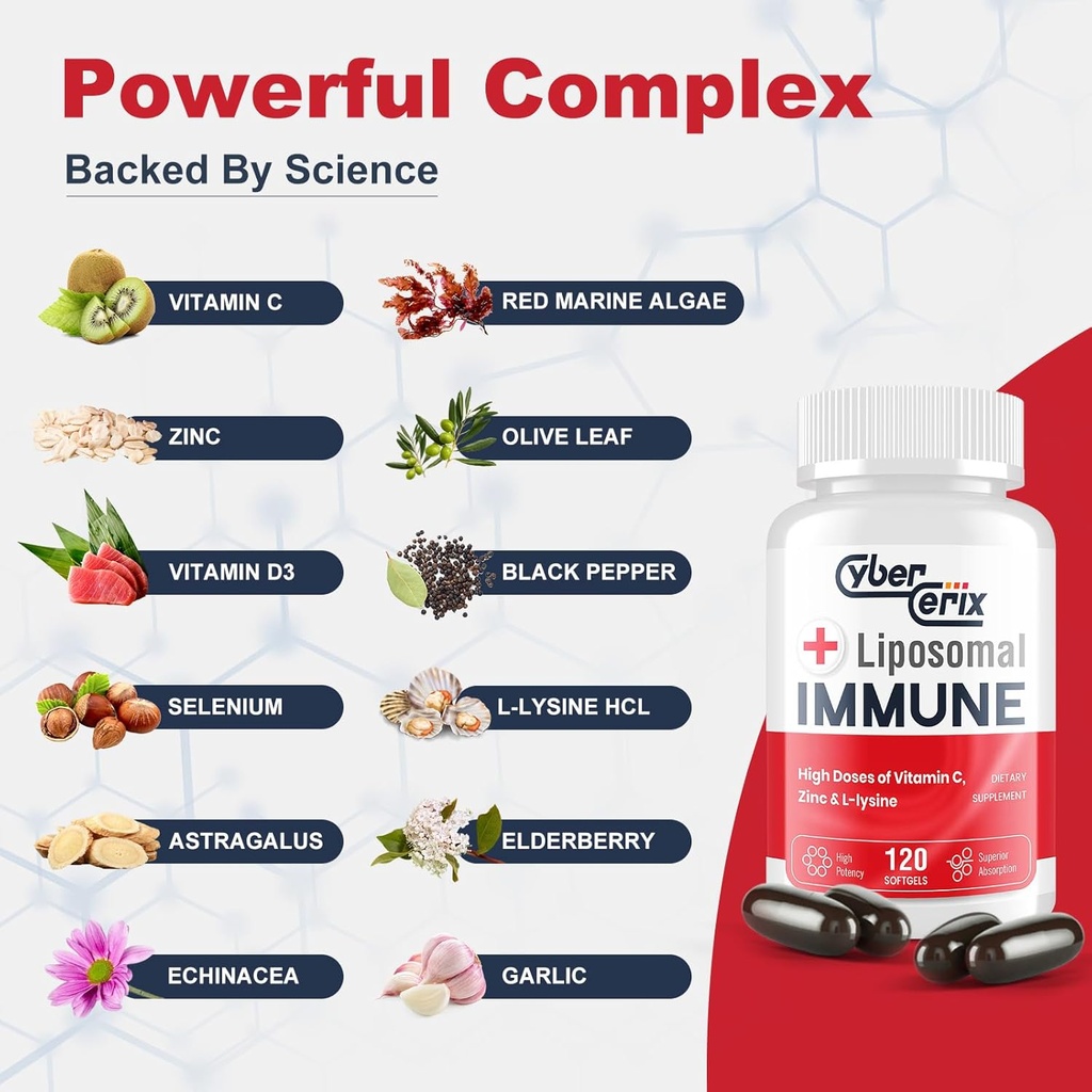 Liposomal Immune Support Supplement for Adults, Complex with L-Lysine 1,500mg, Vitamins, Minerals & Herbal Extracts, Comprehensive Daily Wellness Blend for Men & Women - 240 Capsules 6