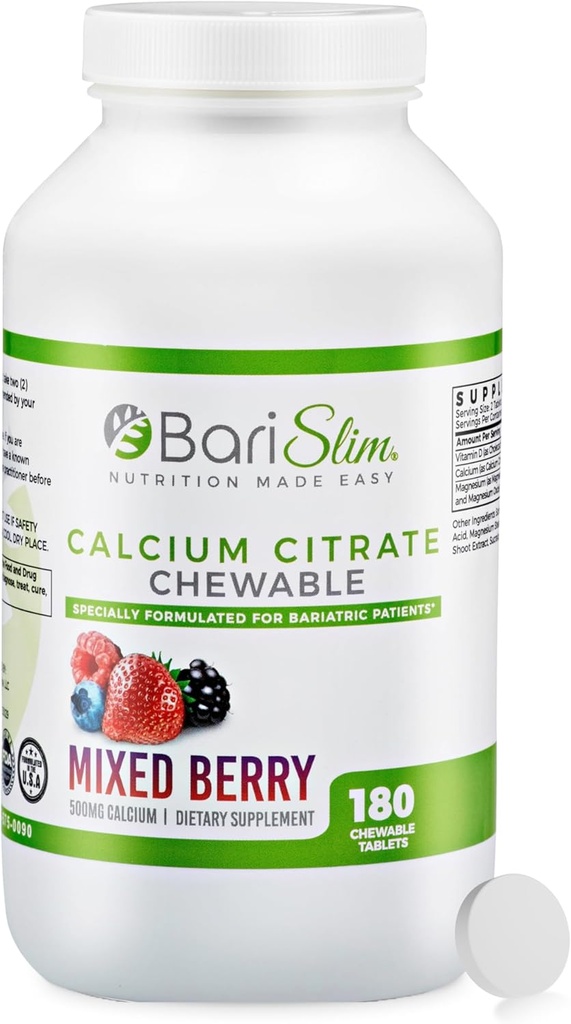 BariSlim Bariatric Calcium Citrate with Magnesium and Vitamin D Tabs - 500 mg of Calcium Citrate Per Serving - Formulated for Patients After Weight Loss Surgery | Mixed Berry (90 Servings) 2