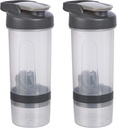 Basics Protein Shaker Bottle with Mixer Ball, Cups for Shakes, 20 oz, 2-Pack, Gray, 11.8x9x23 cm 2