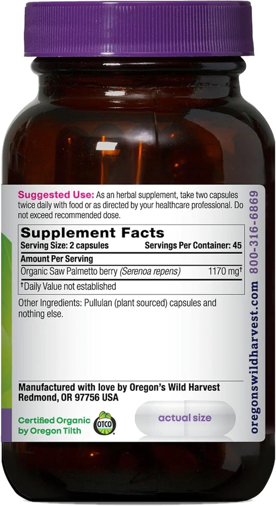 Oregon's Wild Harvest Saw Palmetto Organic Capsules, 90 Count Vegetarian Capsules, 1170mg 4