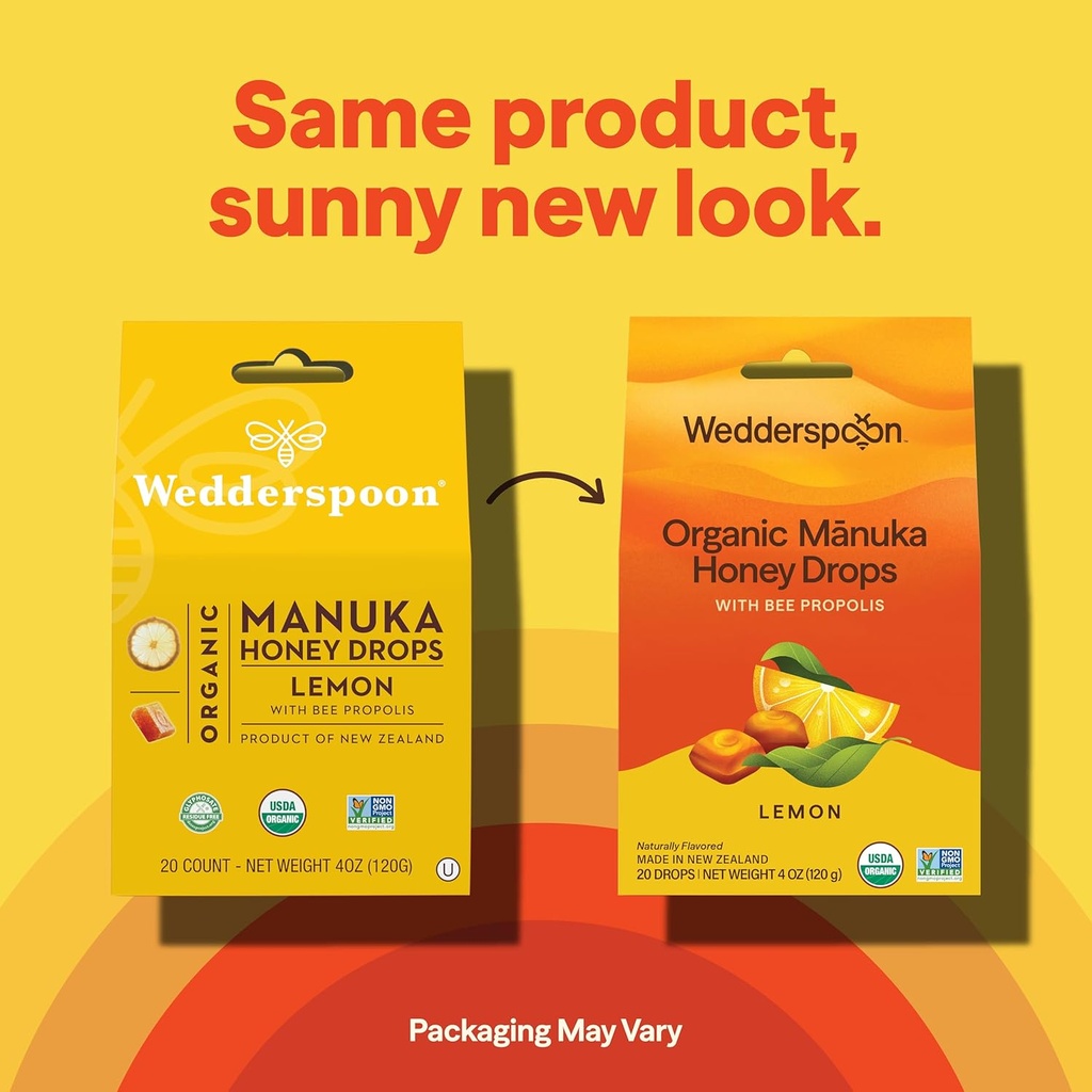Wedderspoon Organic Manuka Honey Drops, Lemon & Bee Propolis, 20 Count (Pack of 1) | Genuine New Zealand Honey | Perfect Remedy For Dry Throats 4