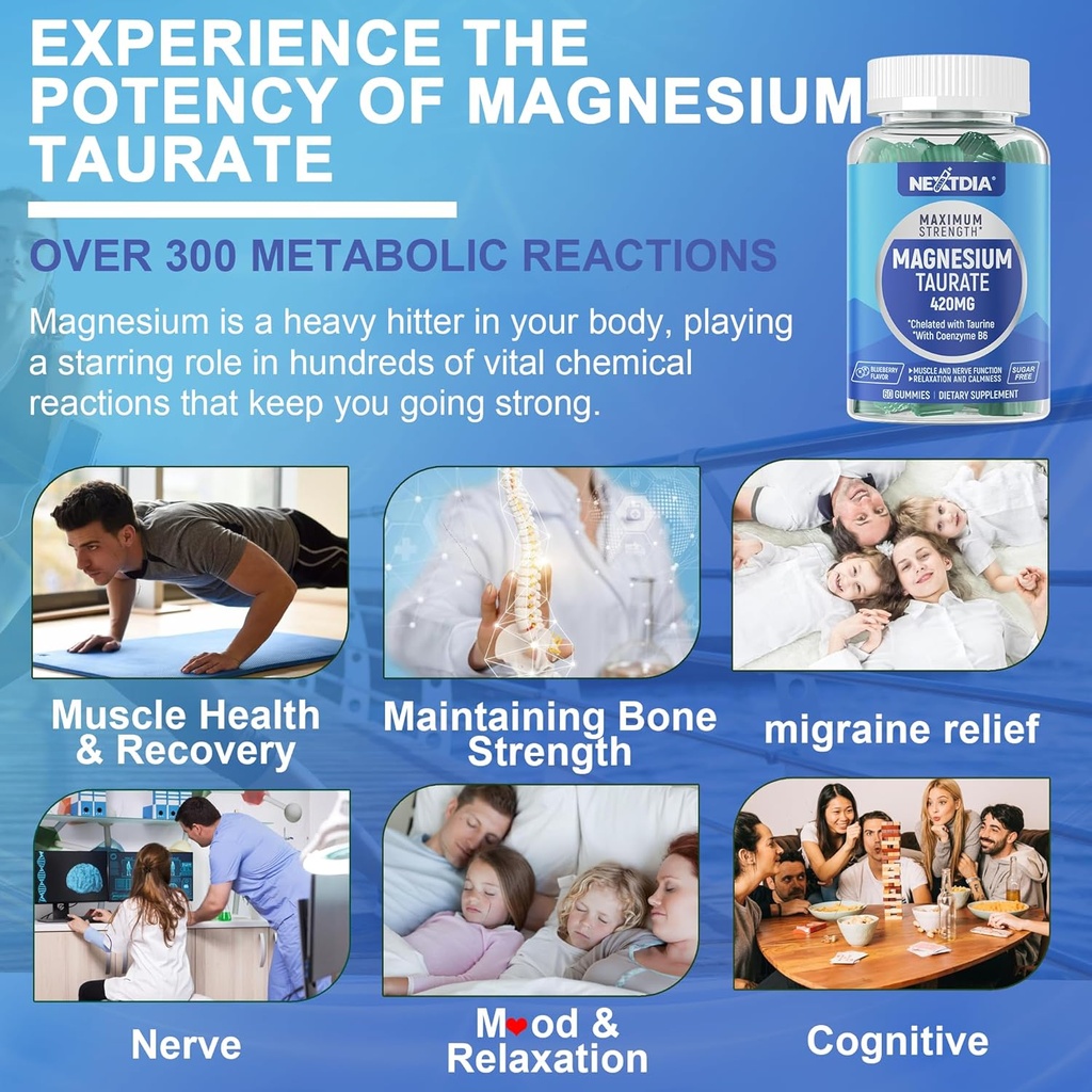 Magnesium Taurate 420mg + Vitamin B6 for Enhanced Absorption, Supporting Hēalthy Hēart, Zzzs, Relaxation, Nerve & Muscle Health – Vegan, Non-GMO, Gluten-Free, Sugar-Free, 2-Pack 6