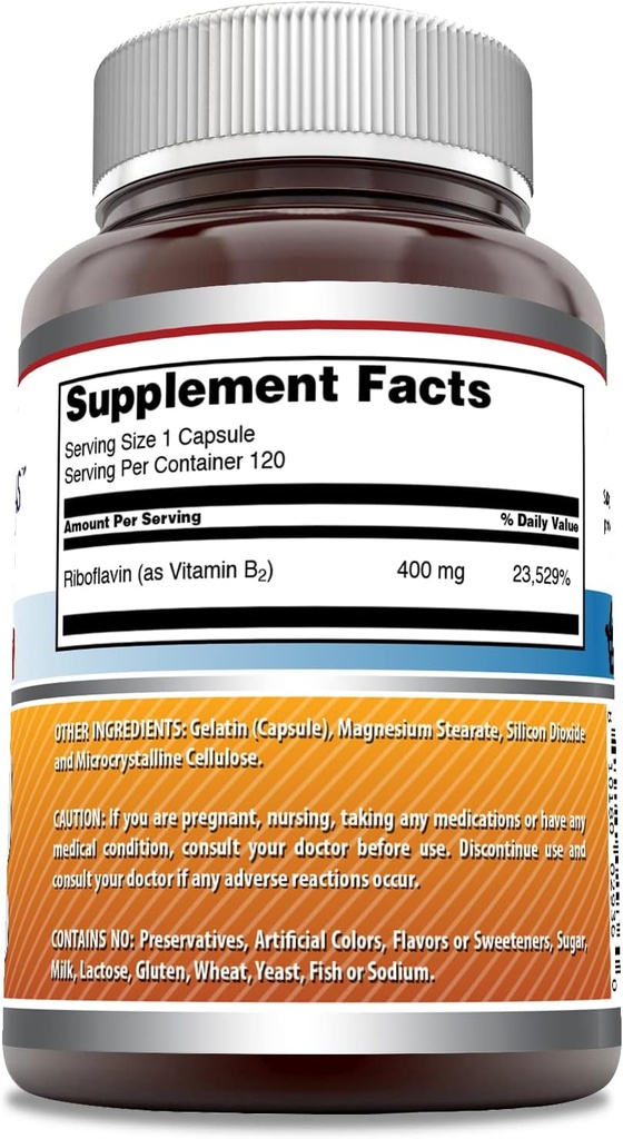 Amazing Formulas Riboflavin 400mg 120 Capsules Dietary Supplement | Non-GMO | Gluten Free | Made in USA 3