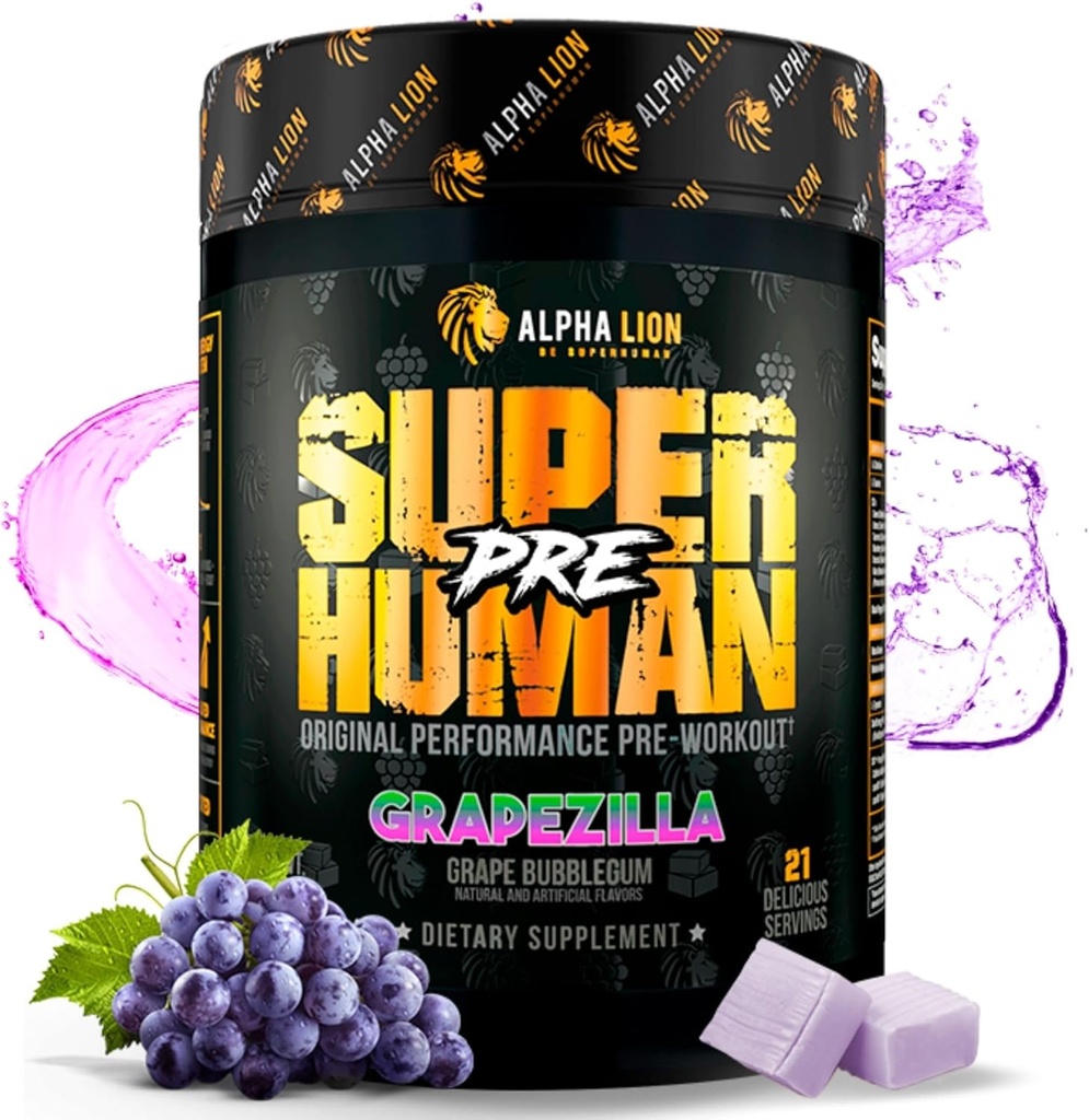 ALPHA LION Superhuman Pre Workout Powder, Beta Alanine, L-Taurine & Tri-Source Caffeine for Sustained Energy & Focus, Nitric Oxide & Citrulline for Pump (21 Servings, Grapezilla) 2