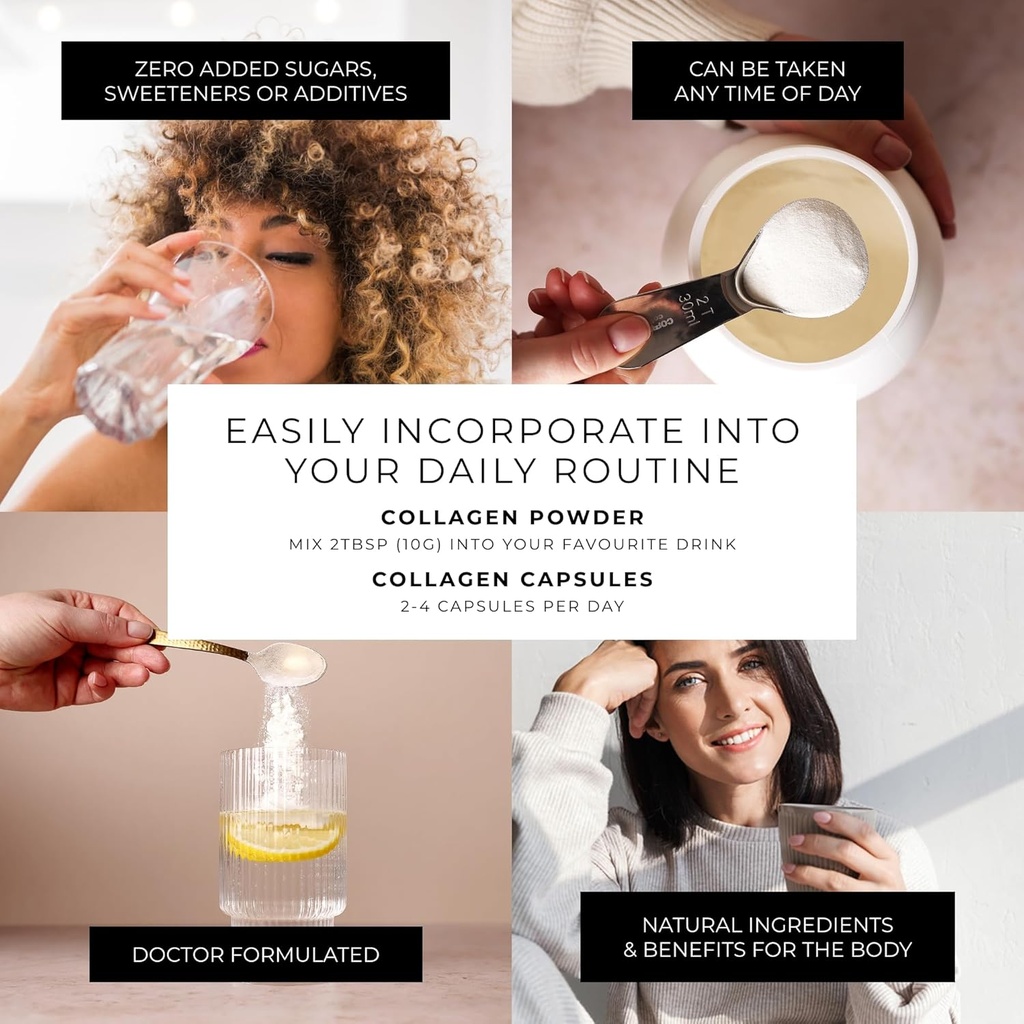 CORREXIKO Marine Collagen Supplement Pills & Powder Bundle 3 Month Supply - Includes 10,000mg Double Hydrolyzed Collagen Powder 1kg & 1800mg Collagen Peptides 360 Capsules - for Hair, Skin & Nails 5