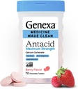 Genexa 3 Pack Clean Antacid Chewable Tablets | Maximum Strength Calcium Carbonate for Heartburn, Acid Indigestion & Upset Stomach Relief | Dye Free, 0% Artificial Additives | Berry Flavor, 216ct 2