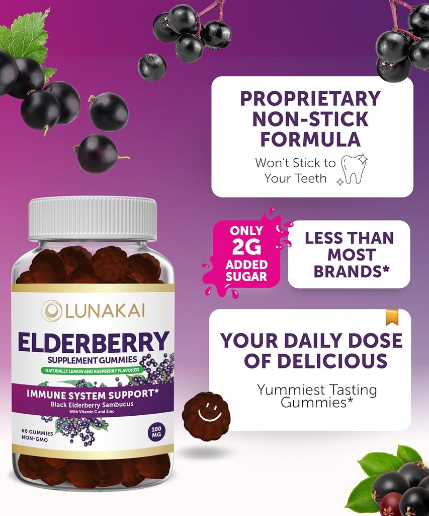 Lunakai Vitamin B12 and Elderberry Gummies Bundle - 3000 mcg Gummy for Adults Energy Support and Bone Health - Immune Support Supplement with Zinc and Vitamin C 5