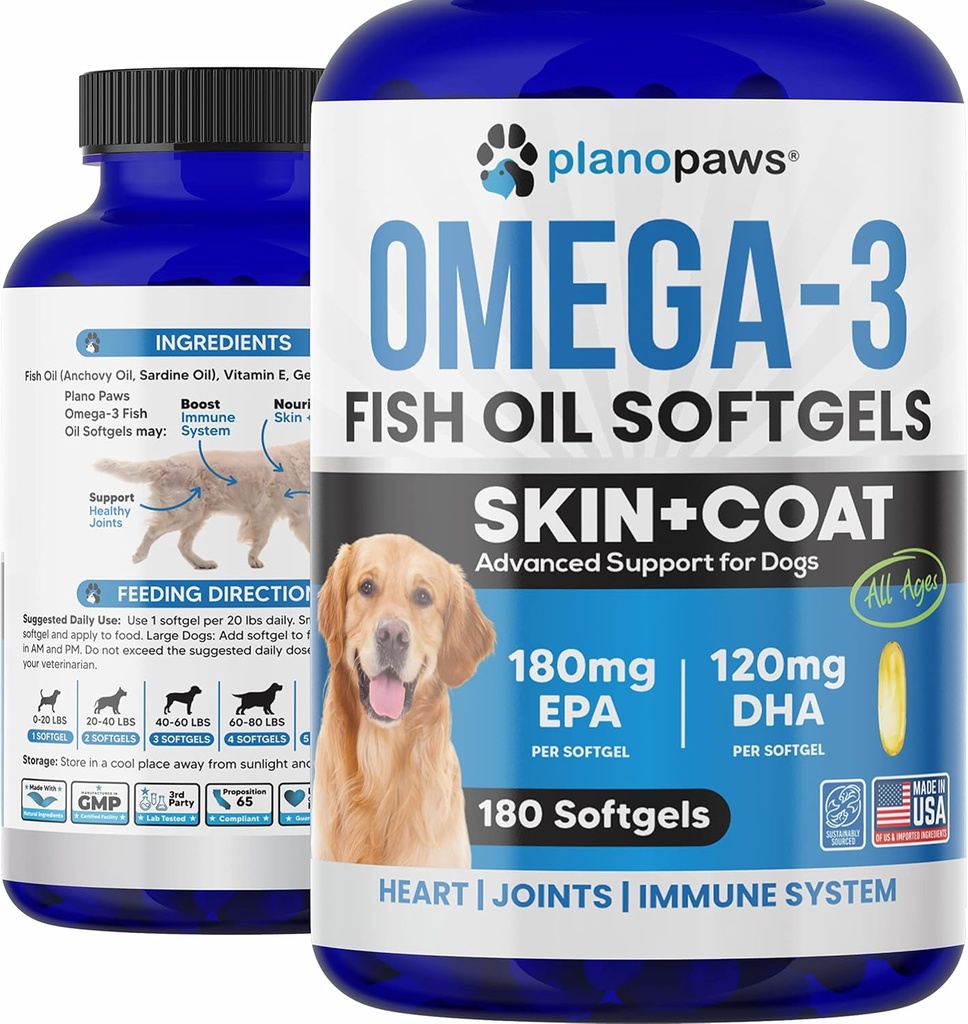 Omega 3 Fish Oil for Dogs Capsules - Salmon Oil for Dogs - Dog Fish Oil Supplement May Help Shedding, Allergy, Itching - Support Dry Skin, Joints - Dog Skin and Coat Supplement - 180 Fish Oil Pills 2