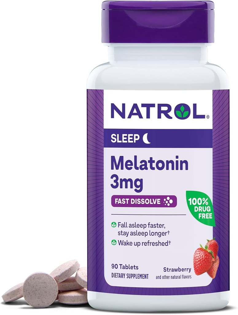 Natrol Melatonin 3mg Strawberry Fast-Dissolve 150 Tablets 150 Day Supply & 90 Tablets 90 Day Supply Sleep Aid 6