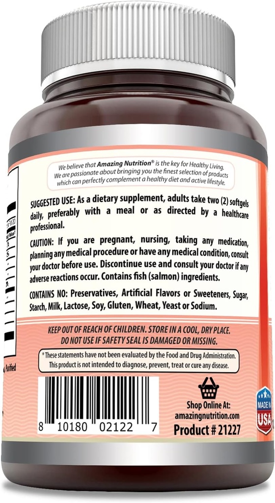 Amazing Omega Wild Alaskan Salmon Oil 2000mg Per Serving Softgels Supplement (90) 3