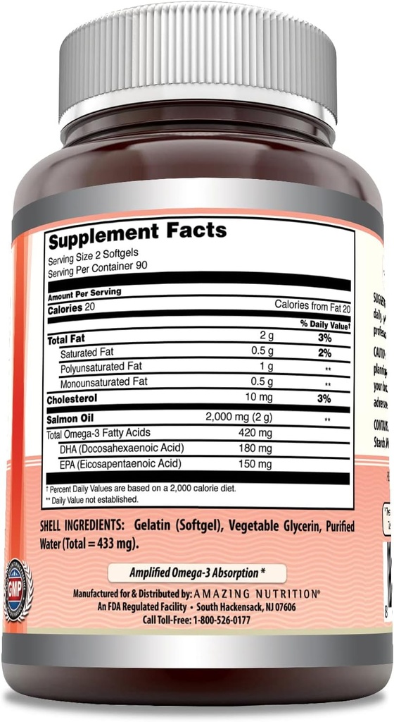 Amazing Omega Wild Alaskan Salmon Oil 2000mg Per Serving Softgels Supplement (90) 4