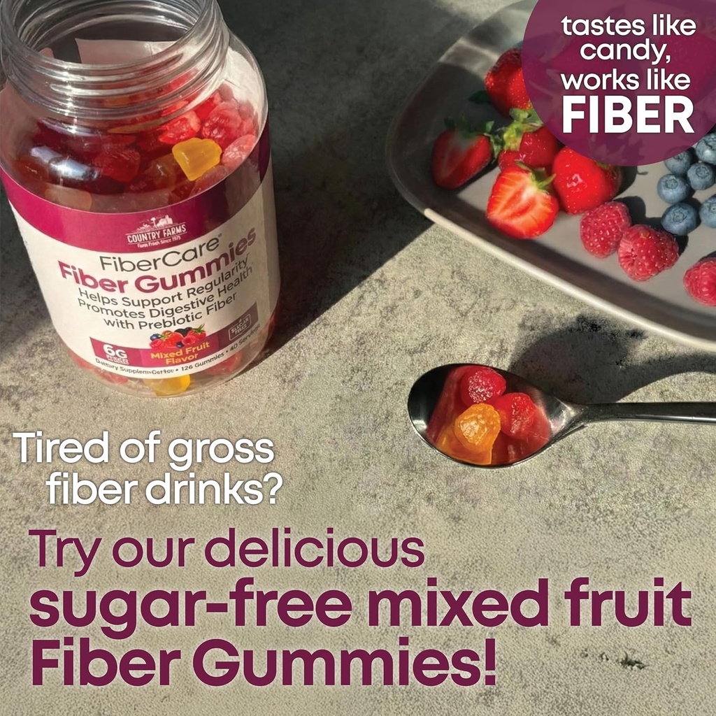Country Farms Fiber Care Prebiotic Gummies, 6g of Fiber Per Serving, FOS from Beets, Digestive Health, Supports Regularity, Mixed Fruit Flavor 4