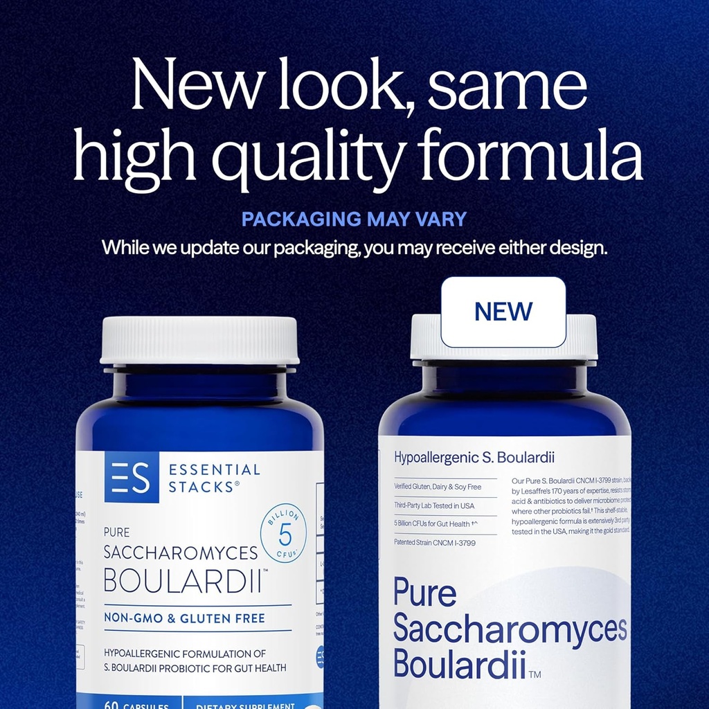 Essential Stacks Saccharomyces Boulardii Probiotics (Non-GMO & Gluten Free) - 5 Billion CFUs for Gut Health (60 Capsules) 3
