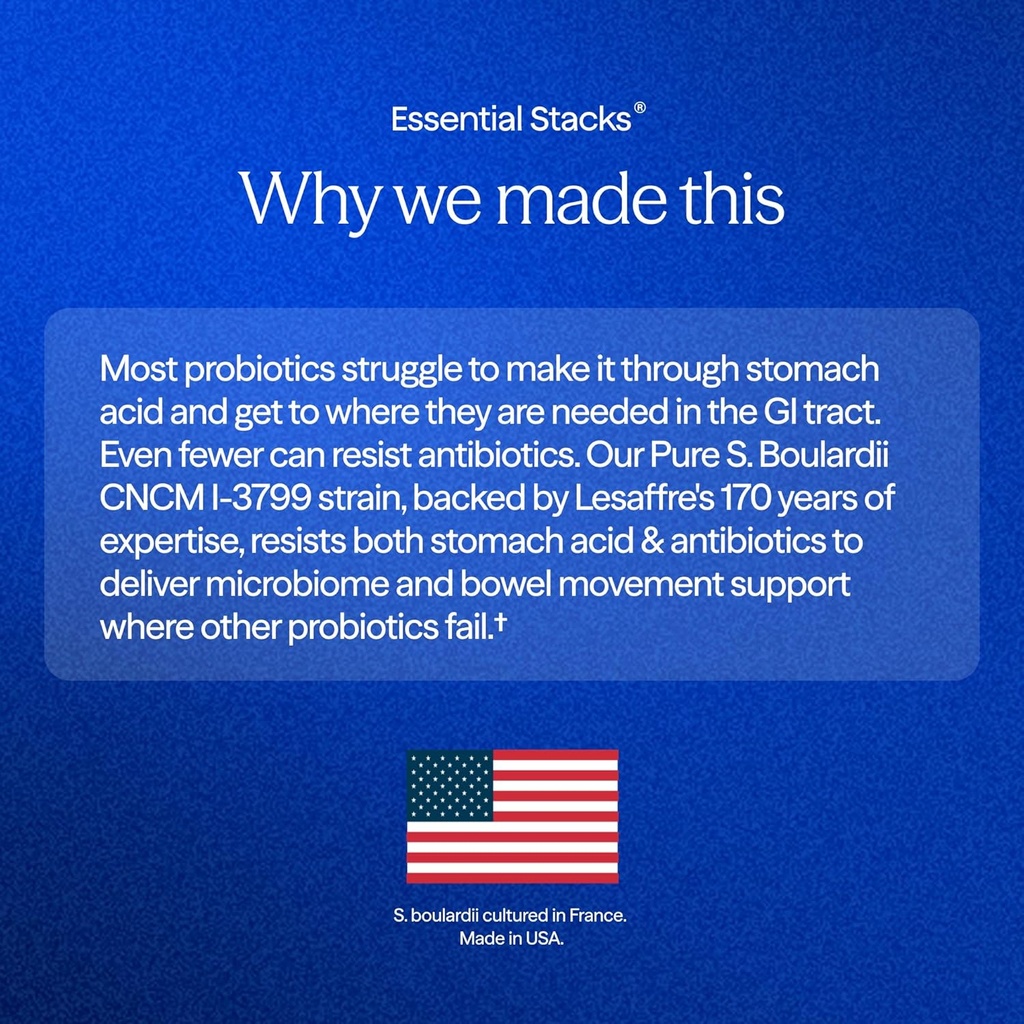 Essential Stacks Saccharomyces Boulardii Probiotics (Non-GMO & Gluten Free) - 5 Billion CFUs for Gut Health (60 Capsules) 5