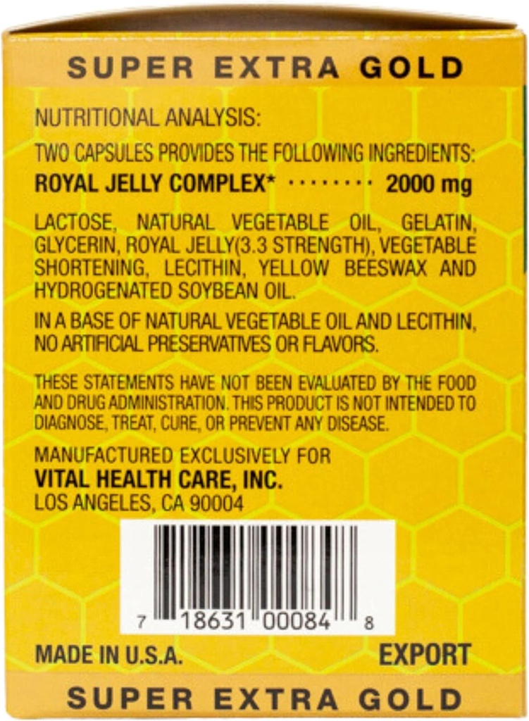 New Improved Super Extra Gold Royal Jelly 200 Capsules 2000mg 3