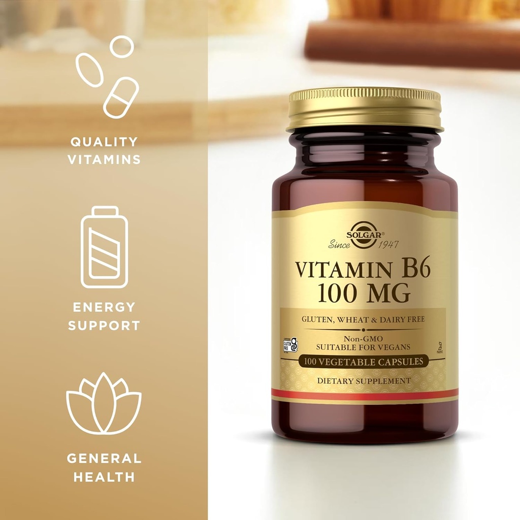 Solgar Vitamin B6 100 mg - 100 Vegetable Capsules - Non-GMO, Vegan, Gluten Free, Dairy Free, Kosher, Halal - 100 Servings 5