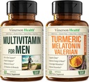 Mens Multivitamins + Turmeric Melatonin Valerian Bundle for Joint Support and Discomfort Relief, Immune Health & Inflammatory Response 2