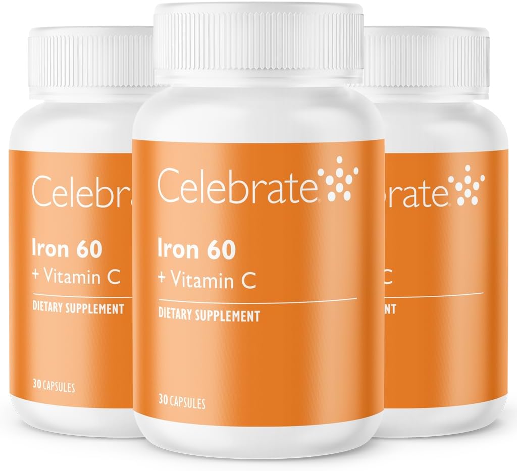 Celebrate Vitamins Iron Supplement with Vitamin C - 60mg Iron, 60mg Vitamin C, Bariatric Vitamins for WLS Patients, Vertical Sleeve & Gastric Bypass Surgery (90 Capsules) 2