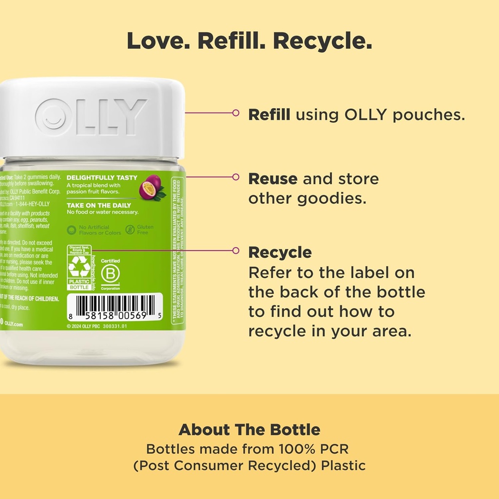 OLLY Daily Energy Gummy, Caffeine Free, Vitamin B12, CoQ10, Goji Berry, Adult Chewable Supplement, Tropical Flavor - 60 Count 6