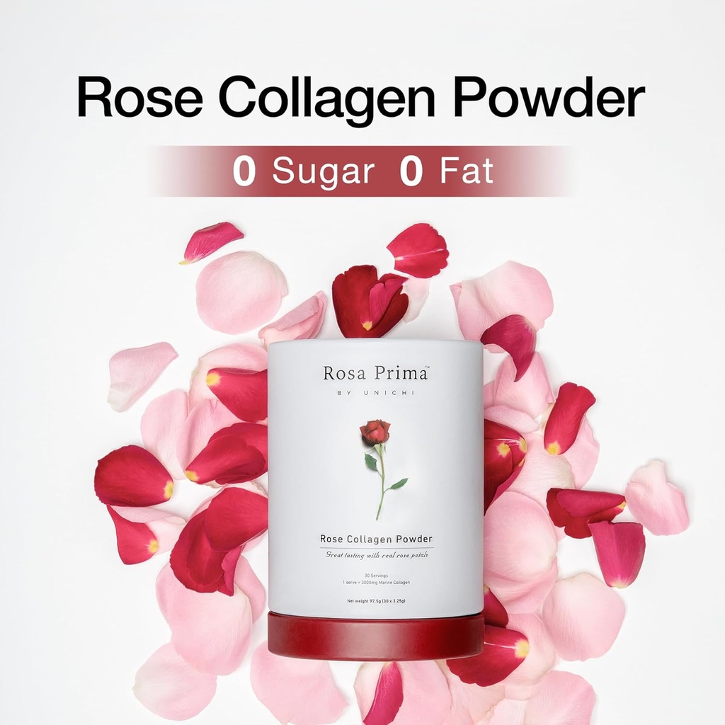 Unichi Rose Collagen Peptides Powder, Hydrolysed Marine Collagen Type I, III with Vitamins A, C, E in Rose Petal Powder for Hair, Nails and Skin Health, 0 Sugar, 0 Fat, Rose Petal Flavour, 30 Servings 3