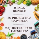 Vitalitown Probiotic + Glucosamine Chondroitin MSM Bundle (Pack of 2) | Probiotics 120 Billion CFUs (Item 1) & Joint Support* (Item 2) | 30 Probiotic Capsules & 90 Joint Capsules 6