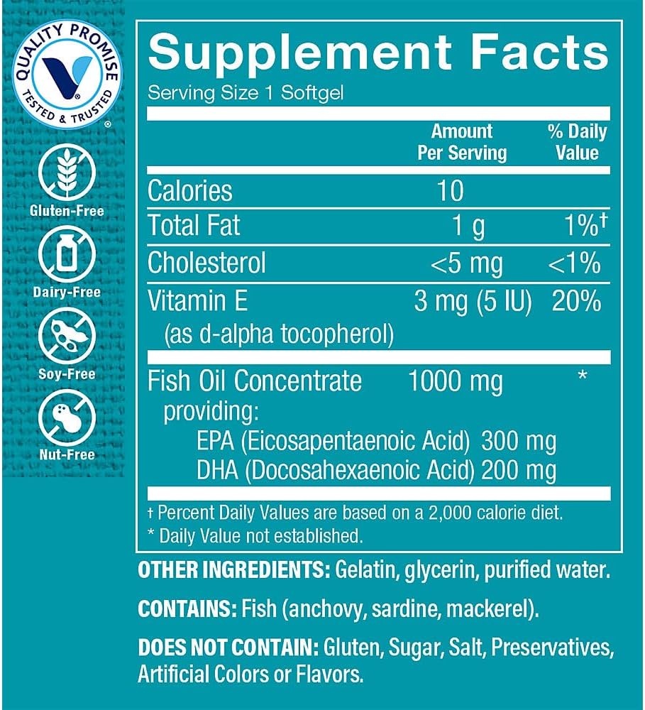 The Vitamin Shoppe Omega 3 Fish Oil, EPA & DHA 500mg, Purity Assured, Molecularly Distilled to Support Cardiovascular, Joint and Brain Health 1000mg (240 Softgels) 3