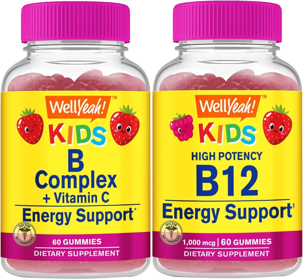 WellYeah B Complex Kids + Vitamin B12 Kids, Gummies Bundle - Great Tasting, Vitamin Supplement, Gluten Free, GMO Free, Chewable Gummy 2
