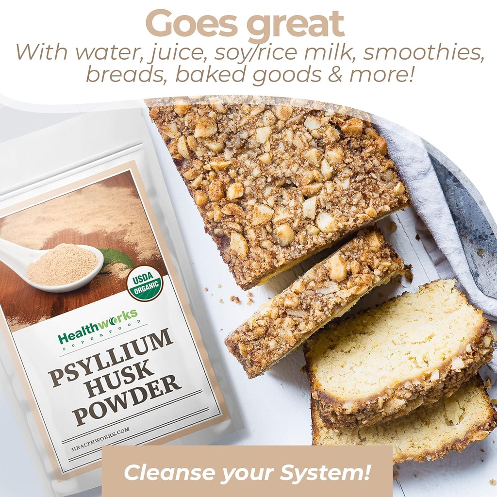 Healthworks Psyllium Husk Powder Organic -16 Oz / 1 Lb - Raw - Certified Organic - Finely Ground Powder from India - Keto, Vegan & Non-GMO - Fiber Support 5
