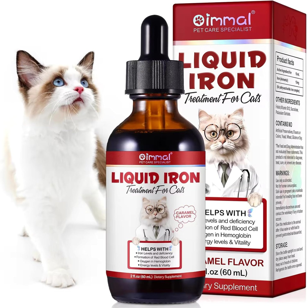 Liquid Iron Supplements for Cats and Kittens - with Folate and B12 – Supplements Anemia, Promotes Blood Health, Oxygen Supply and Blood Cell Formation – Increase Low Energy Levels – Lethargy - 2 oz 2