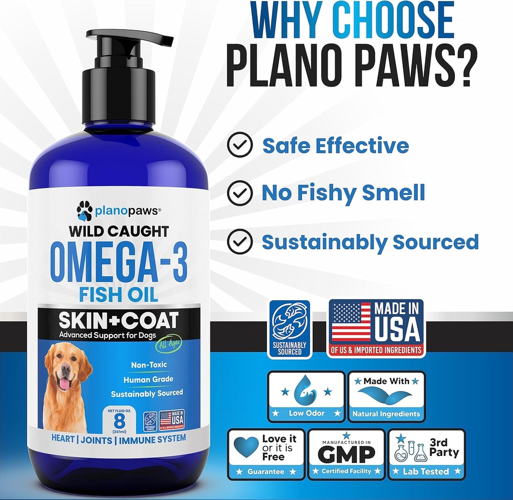Omega 3 Fish Oil for Dogs - Better Than Salmon Oil - Dog Fish Oil Supplement to Reduce Shedding & Itching - Supports Joints, Brain, and Heart Health - Skin and Coat Supplement - Liquid Fish Oil 4