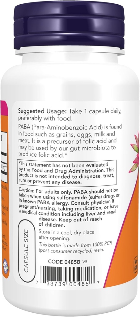 NOW Supplements, PABA (para-Aminobenzoic Acid) 500 mg, B-Complex Family, 100 Capsules (Pack of 2) 4