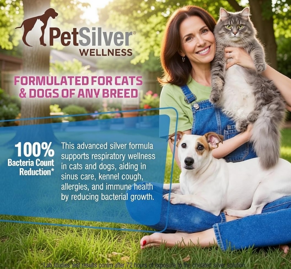 PetSilver Immune Support - Promotes Respiratory Health in Cats & Dogs, Sinus & Kennel Cough Treatment, Natural Antibiotic, Allergy Relief, Chelated Silver Formula, Easy-to-Use Dropper, USA - 2 fl oz 6