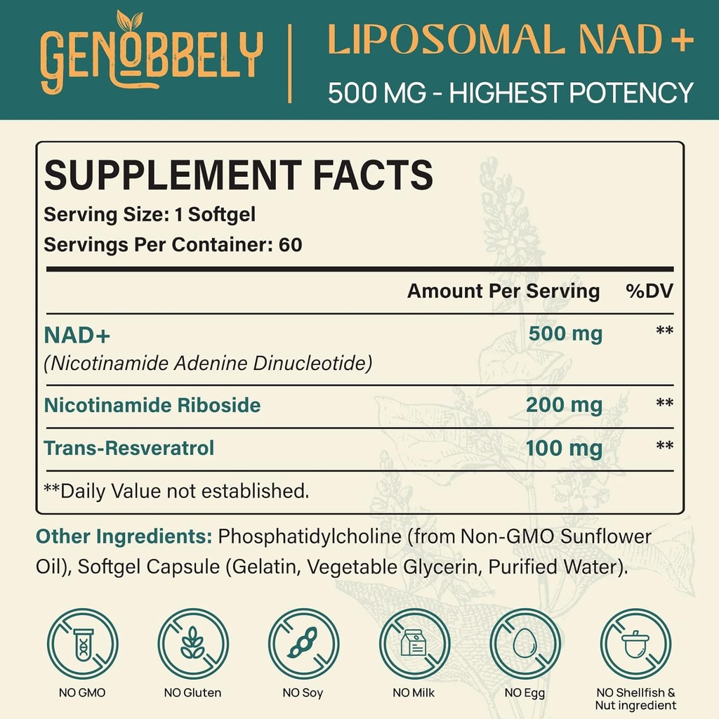 800 mg Liposomal NAD+ Supplement with Nicotinamide Riboside 200 mg, Trans-Resveratrol 100 mg - True NAD Supplement for DNA Repair, Healthy Aging, Brain Function - 180-Day Supply 3