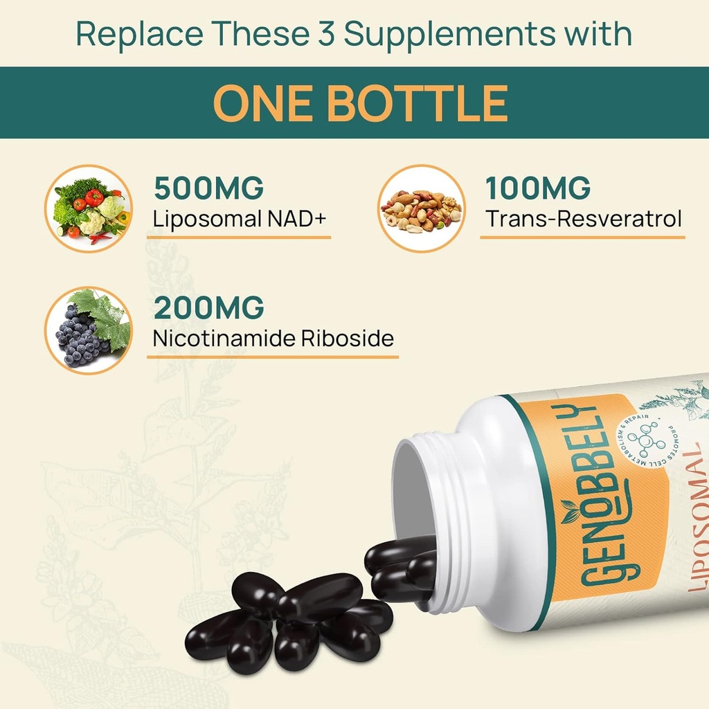 800 mg Liposomal NAD+ Supplement with Nicotinamide Riboside 200 mg, Trans-Resveratrol 100 mg - True NAD Supplement for DNA Repair, Healthy Aging, Brain Function - 180-Day Supply 4