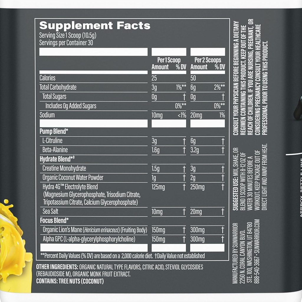 Pre Workout Powder Energy Drink Non-Stim & Caffeine Free | Vegan Plant-Based Supplement | Pump Hydrate Focus Endurance & Strength Builder | Yuzu Mango Flavored 30 Serving Active Preworkout 3