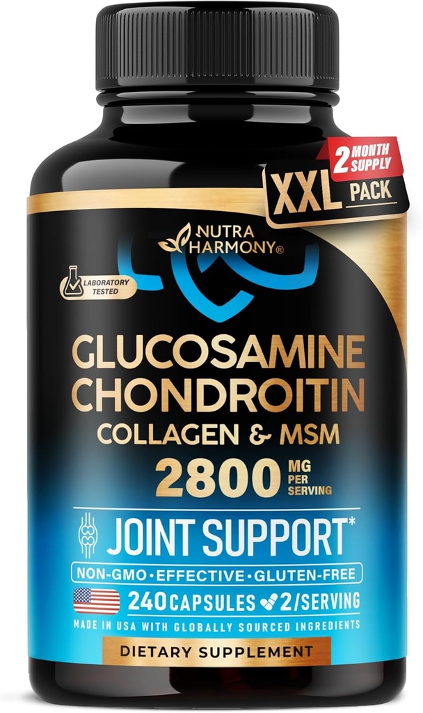 Glucosamine Chondroitin MSM Collagen | Joint Support Supplement 2800 mg | Made in USA | FSA Approved Product Items | Flexibility Nutritional Vitamins | for Men & Women, 240 Capsules 2