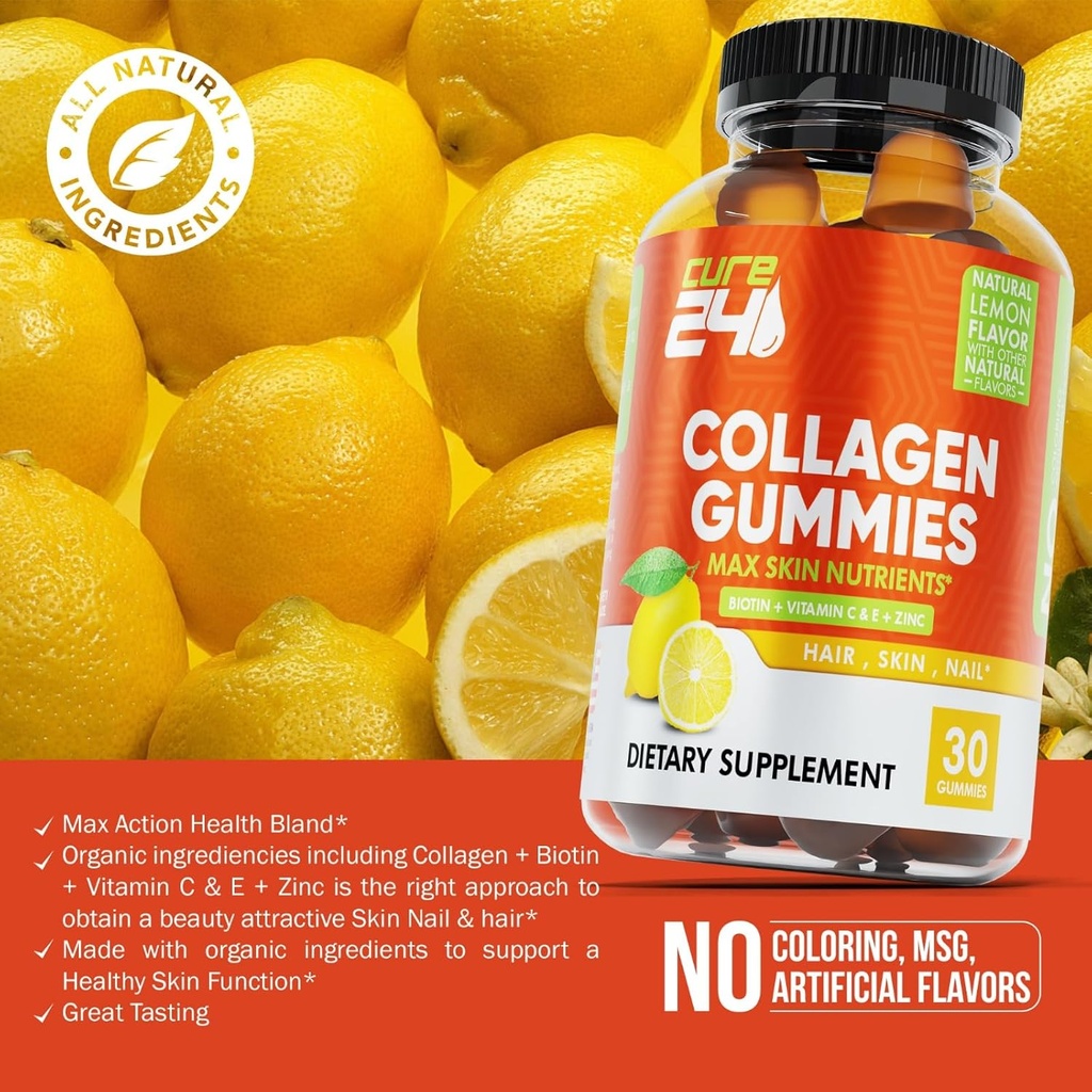 Collagen Gummies with Zinc, Vitamin C and Biotin, Collagen Peptides Supplement Promotes Hair, Nail, Skin, Bone and Joint Health Support, Made in USA 60 Gummies 2