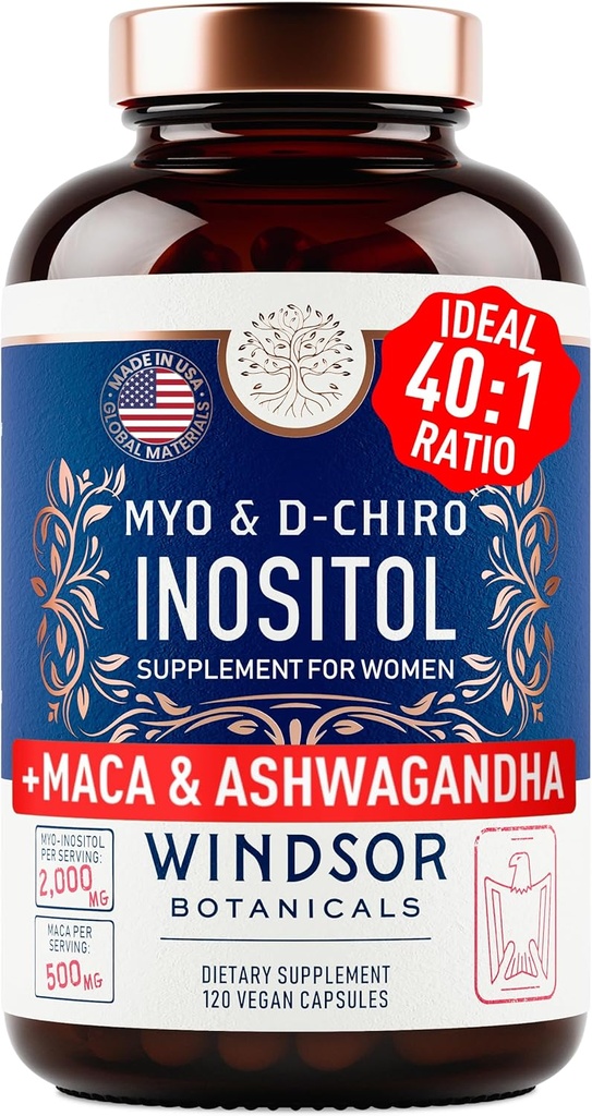 Myo and D-Chiro Inositol Supplement 40:1 Ratio - 2,000 mg Myo-Inositol plus Maca Root & Calming Ashwagandha - Healthy Ovarian Support Vitamins and Fertility Supplements for Women - 120 Vegan Capsules 2
