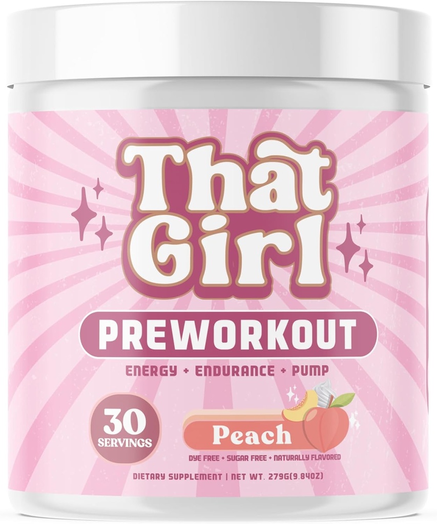 That Girl Pre Workout for Women - Slay Your Gym Sesh with Pure Fire Energy & Mega Pumps - 100% Natural & Clean - Delish Peach Flavor - 30 Servings 2