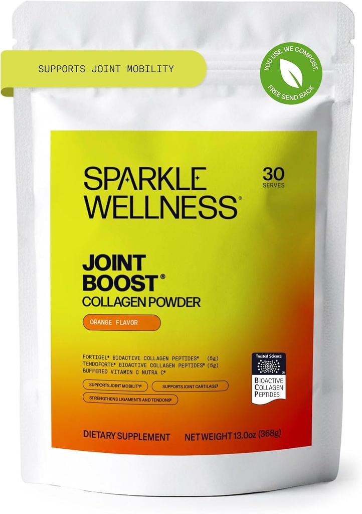 Sparkle Wellness FORTIGEL & TENDOFORTE Collagen Peptides | Collagen Powder with Calcium Ascorbate Vitamin C to Support Joint Mobility, Tendon & Ligament Health | Joint Boost (Orange) [30-Serves] 2