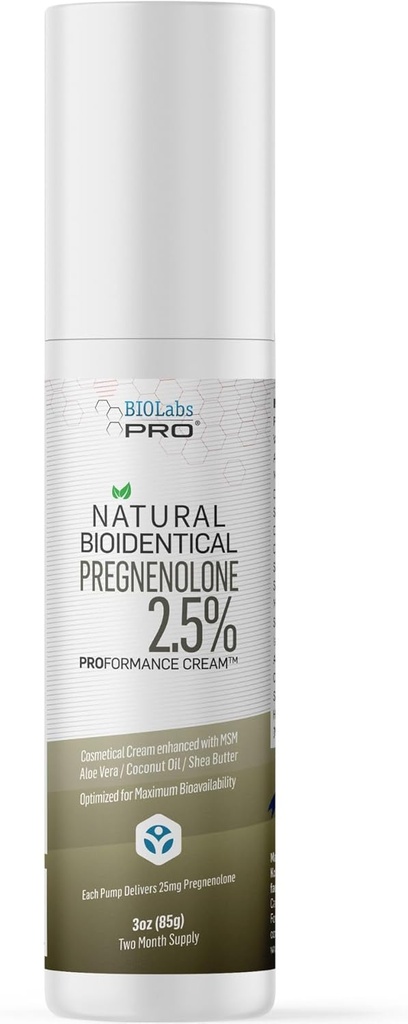 BIOLABS PRO Pregnenolone, All Natural Bioidentical Pregnenolone, 2.5% Maximum Strength, Two-Month Supply (Unscented - 3oz) 2