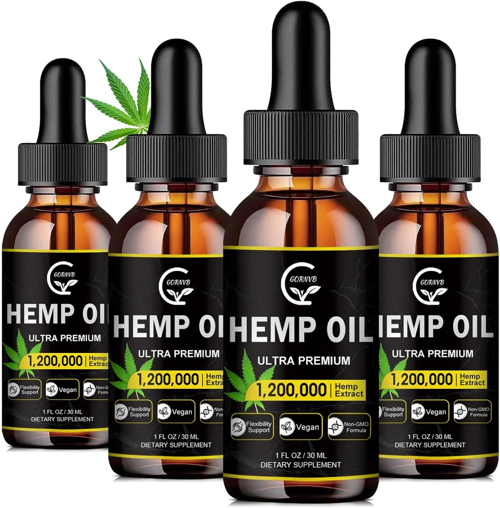 (4-Pack) High Potency Hemp Oil - Maximum Strength, Immune System Support, Focus Calm, Relaxation, Mood, Pure Extract, Organic, Vegan, Non-GMO 2
