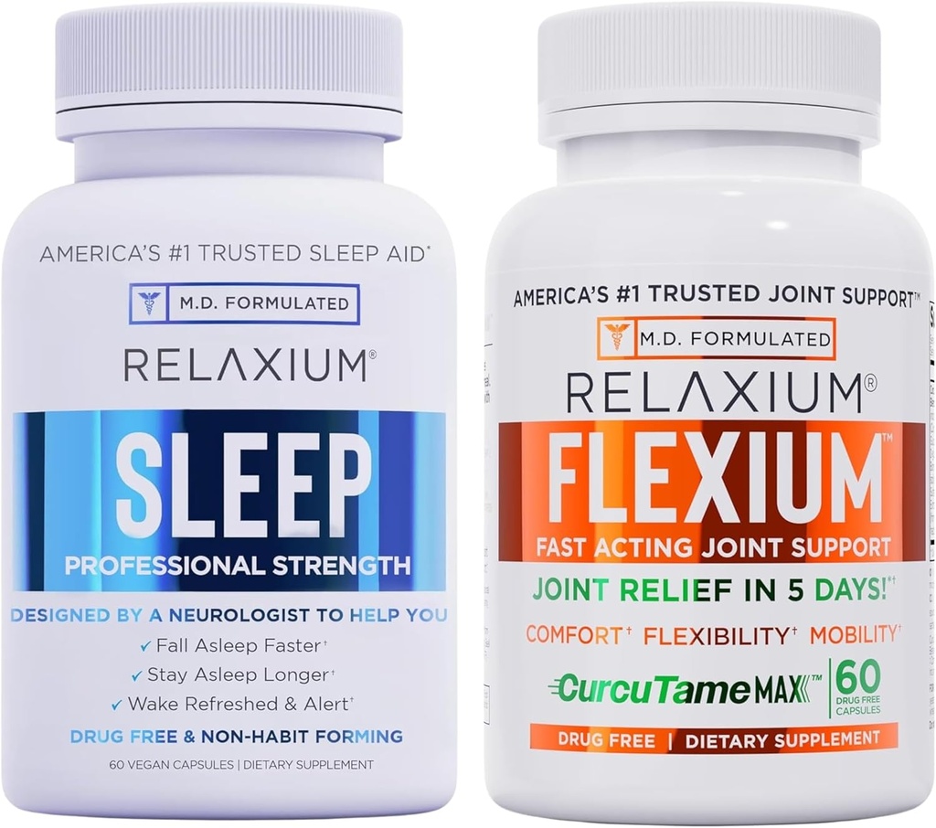 Relaxium Sleep & Joint Relief Bundle, Melatonin & Ashwagandha Sleep Aid + CurcuTame & Glucosamine Chondroitin, 60 Capsules Each, Drug-Free Support for Sleep & Joint Health 2