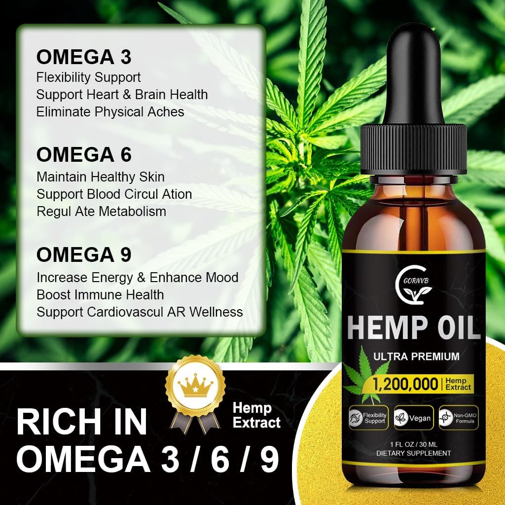 (4-Pack) High Potency Hemp Oil - Maximum Strength, Immune System Support, Focus Calm, Relaxation, Mood, Pure Extract, Organic, Vegan, Non-GMO 3
