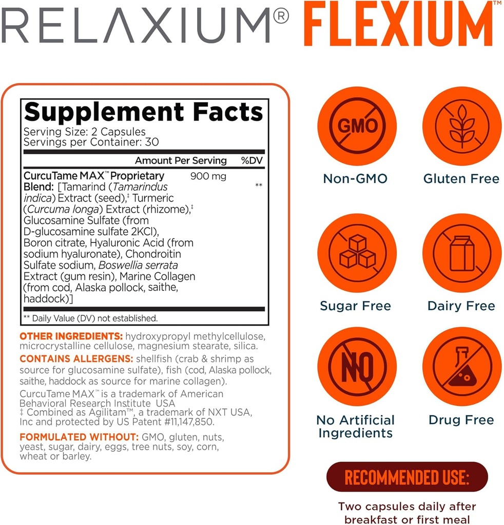 Relaxium Sleep & Joint Relief Bundle, Melatonin & Ashwagandha Sleep Aid + CurcuTame & Glucosamine Chondroitin, 60 Capsules Each, Drug-Free Support for Sleep & Joint Health 6